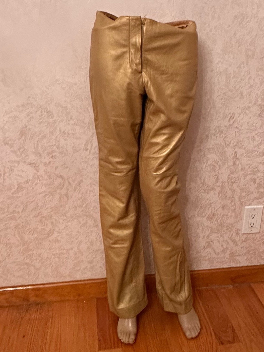Lord & Taylor women's Metallic Gold 100% Leather Dress Pants with liner